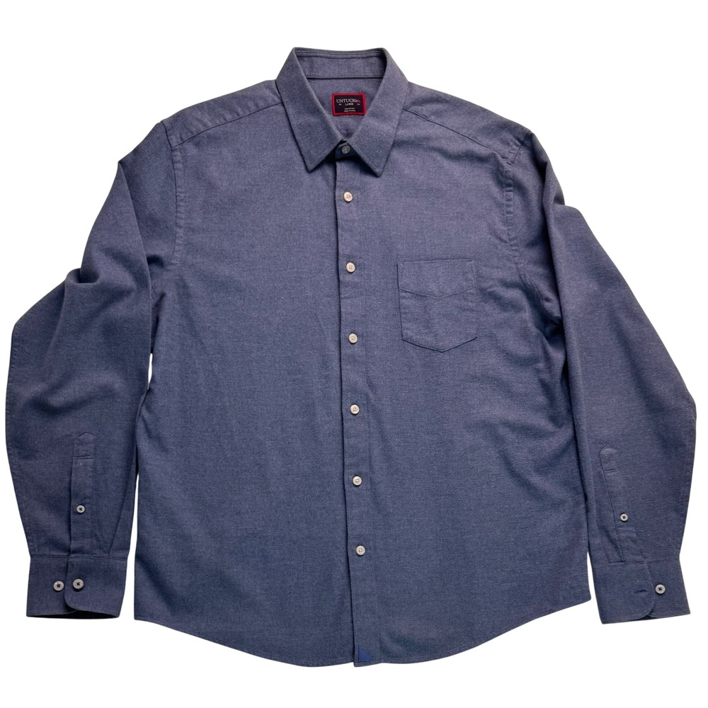 UNTUCKit Mens Large Blue Cotton Flannel Long Sleeve Button Down Shirt Pocket